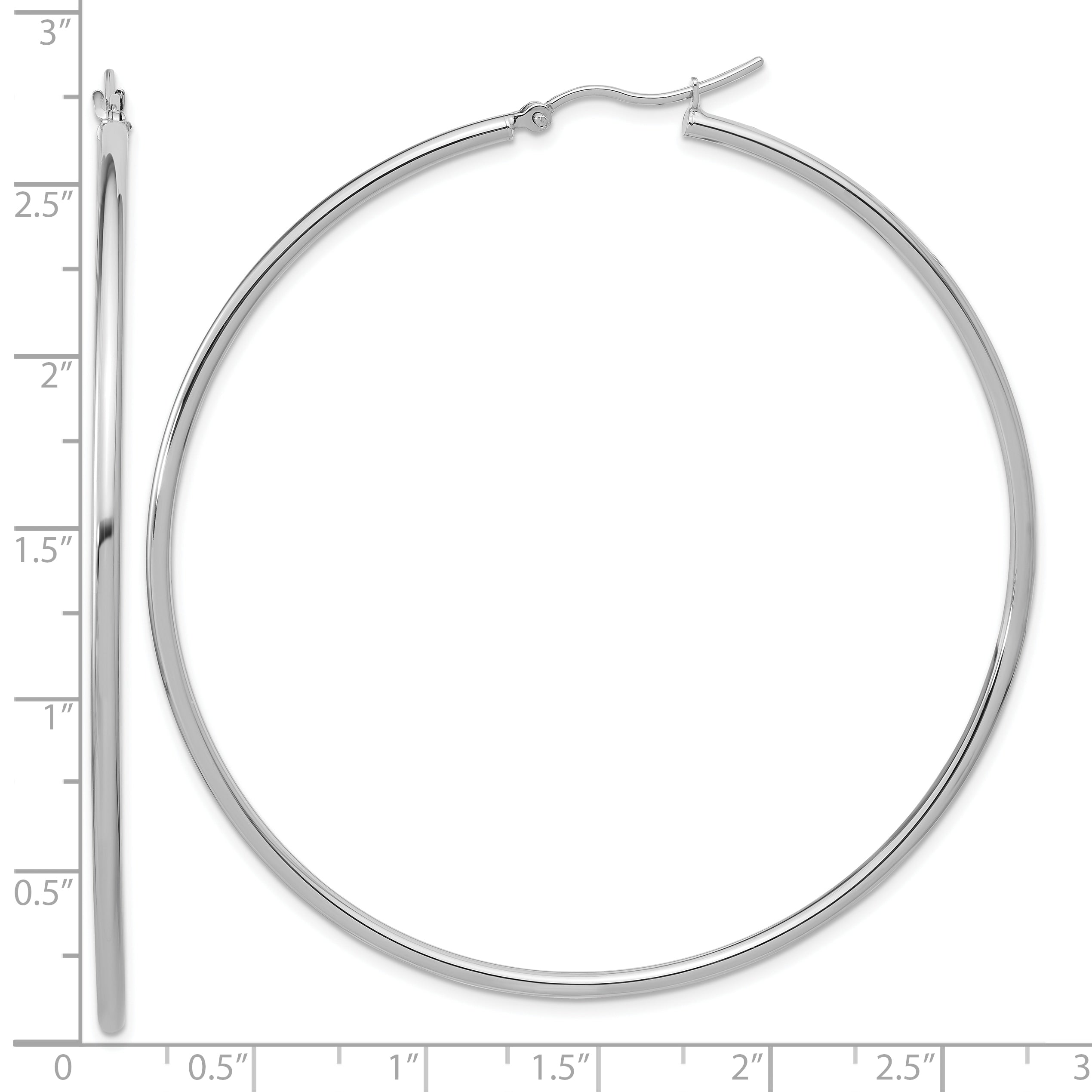 14k White Gold Polished 2x65mm Polished Hoop Earrings