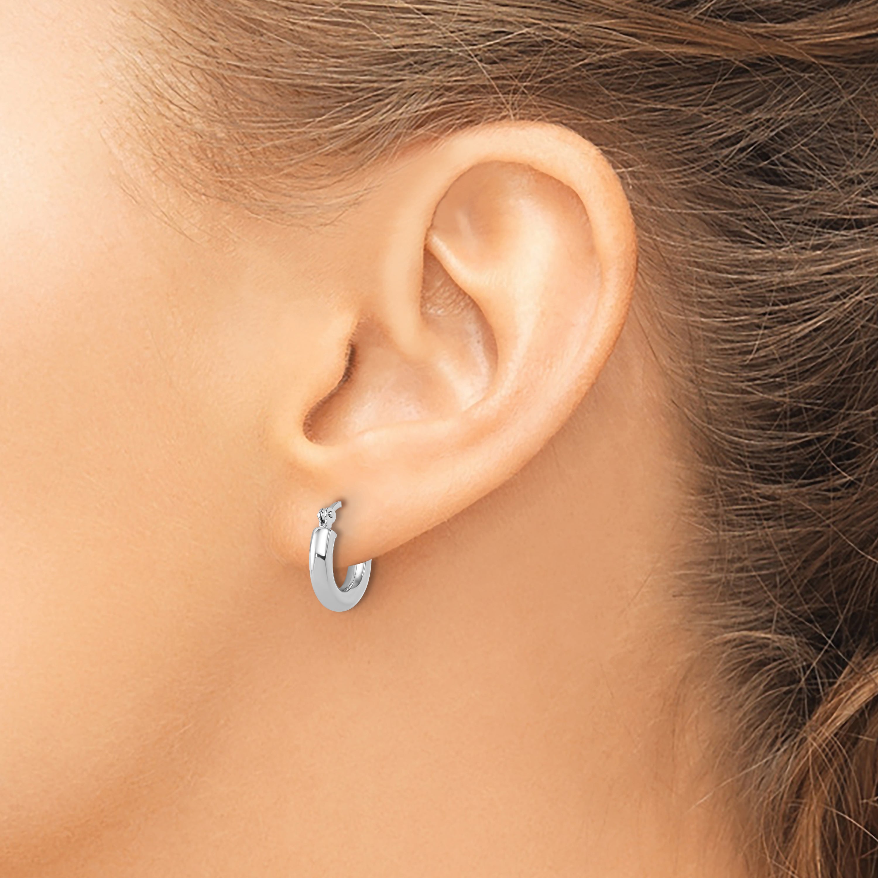14k White Gold Polished 3mm Polished Hoop Earrings