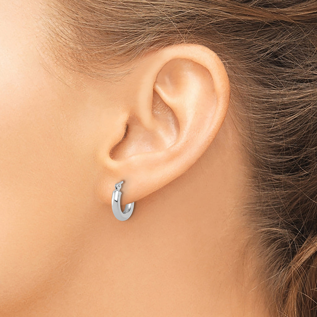 14k White Gold Polished 3mm Polished Hoop Earrings