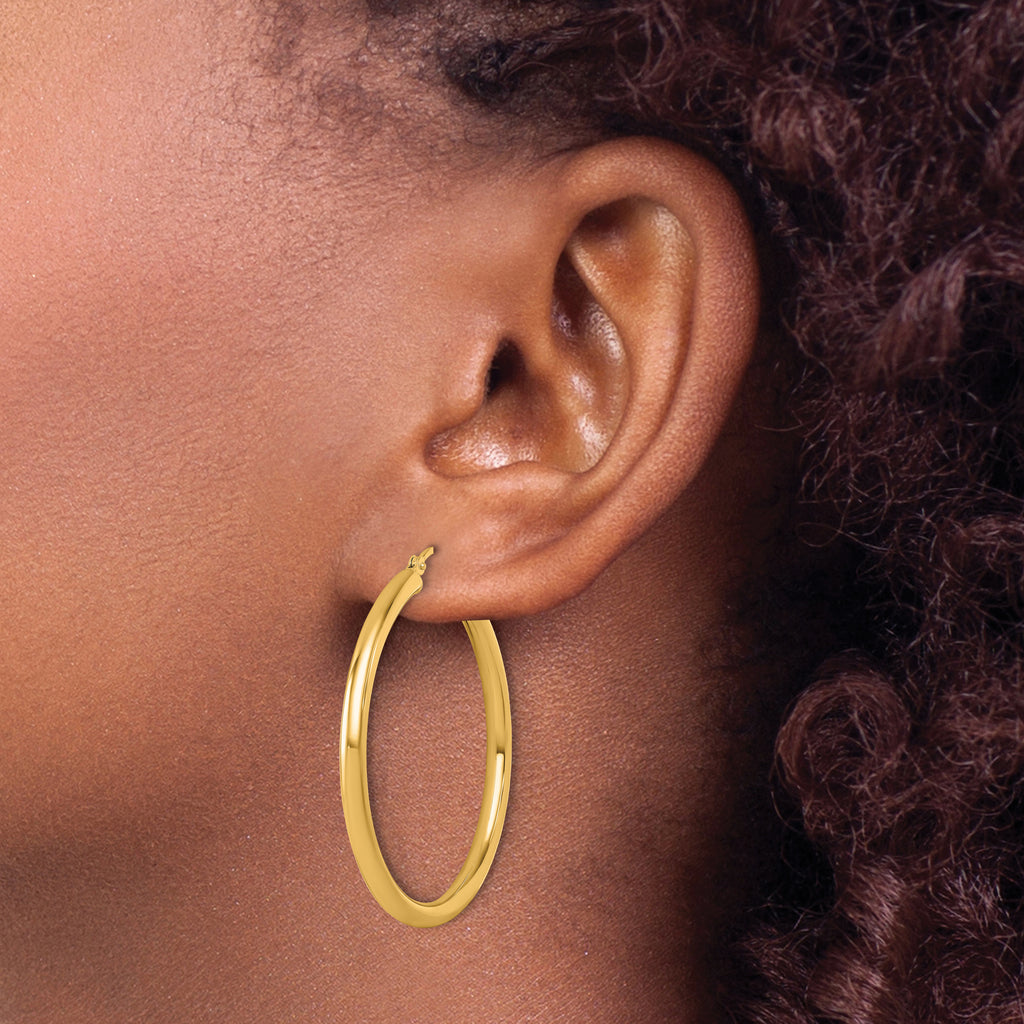 14k Polished 3mm Polished Hoop Earrings