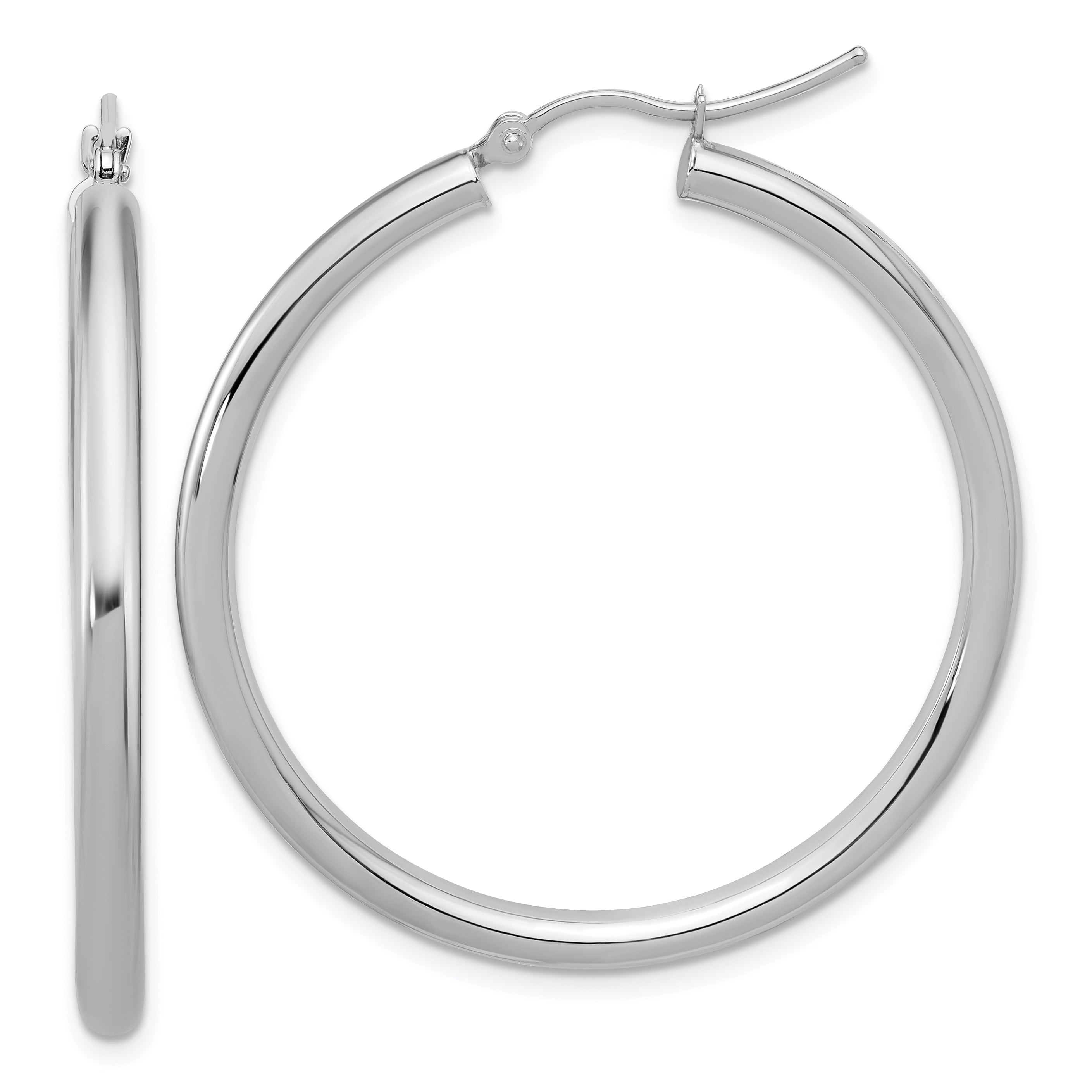 14k White Gold Polished 3mm Polished Hoop Earrings Main image
