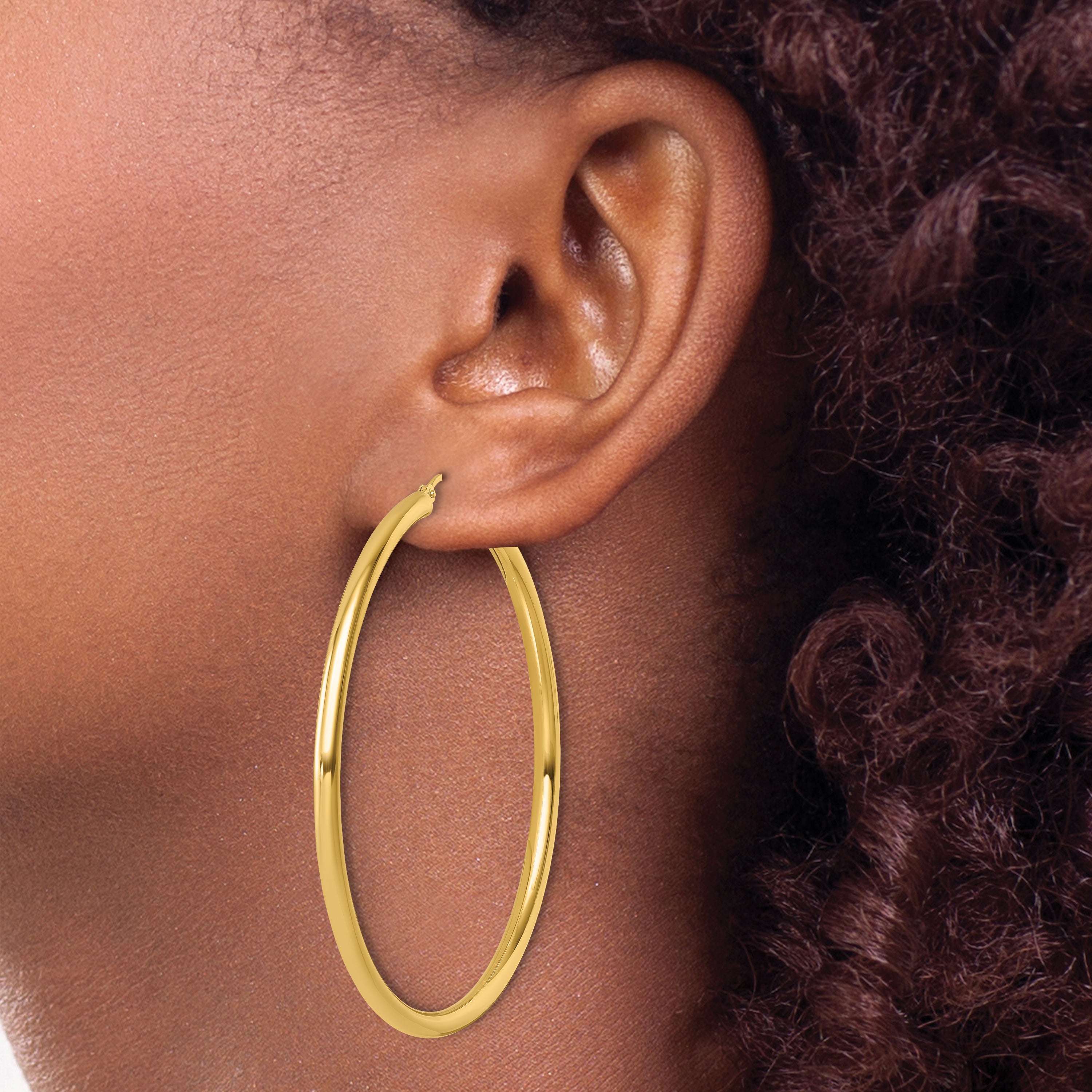 14k Polished 3mm Polished Hoop Earrings