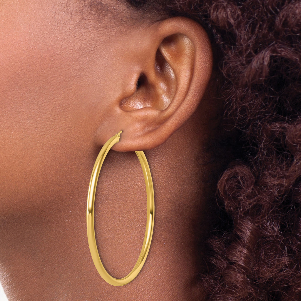 14k Polished 3mm Polished Hoop Earrings
