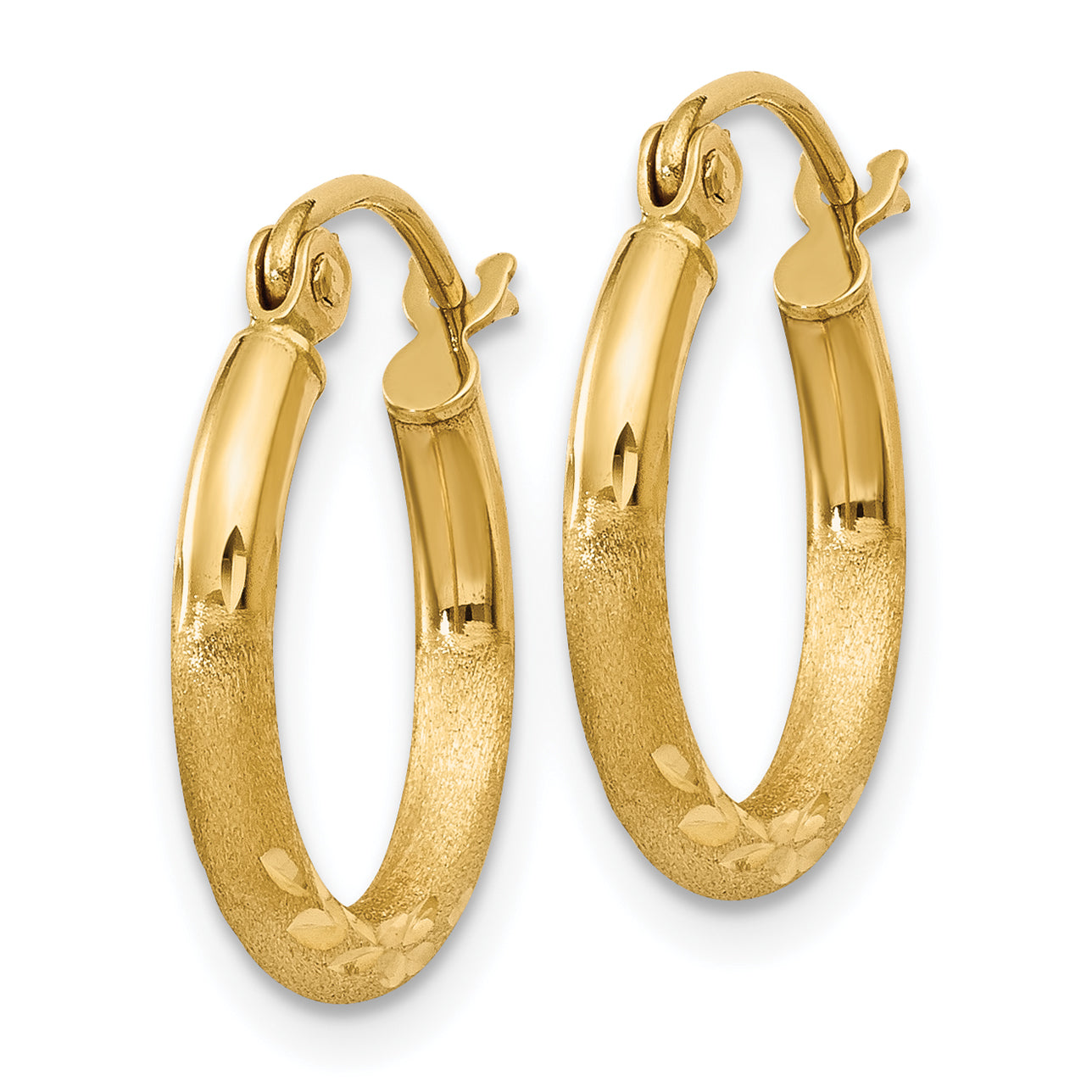14k Satin and D/C 2mm Round Tube Hoop Earrings