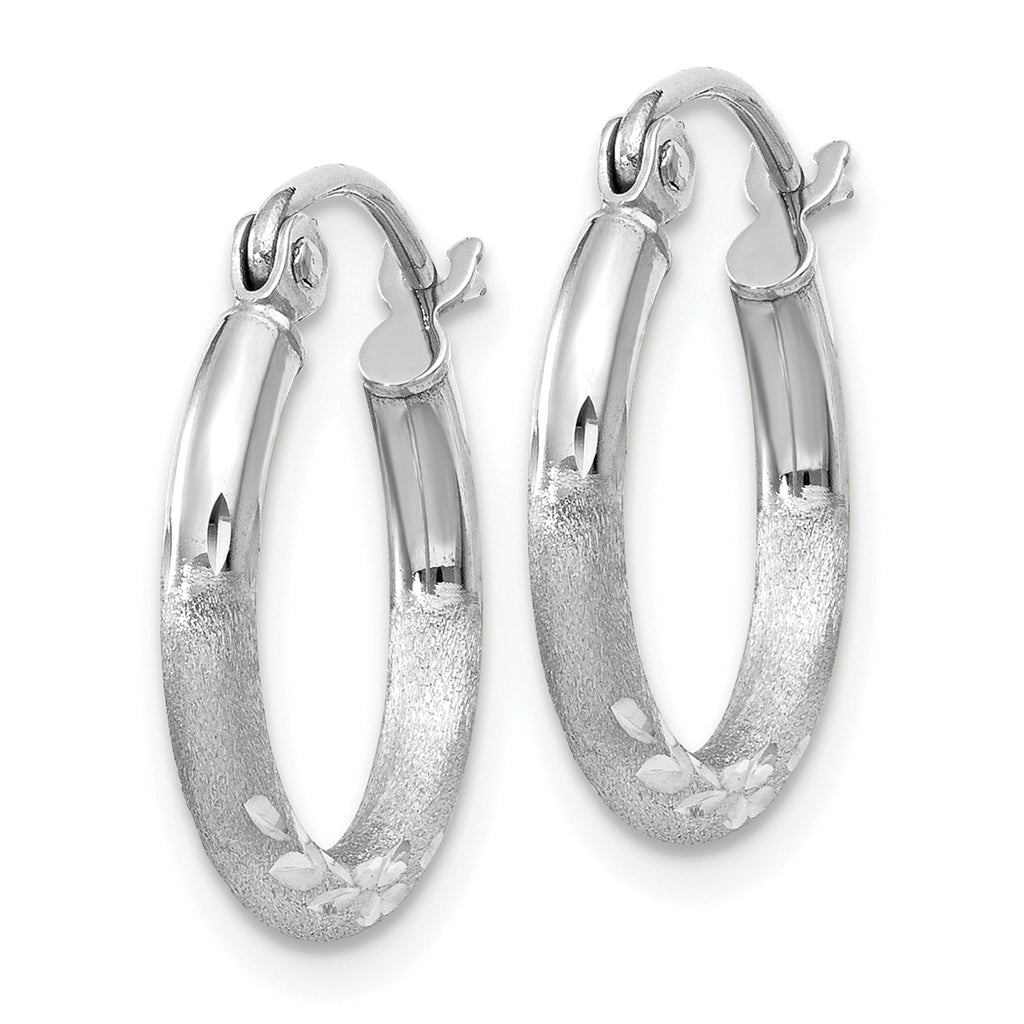 14k White Gold Satin and D/C 2mm Round Hoop Earrings