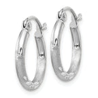 14k White Gold Satin and D/C 2mm Round Hoop Earrings
