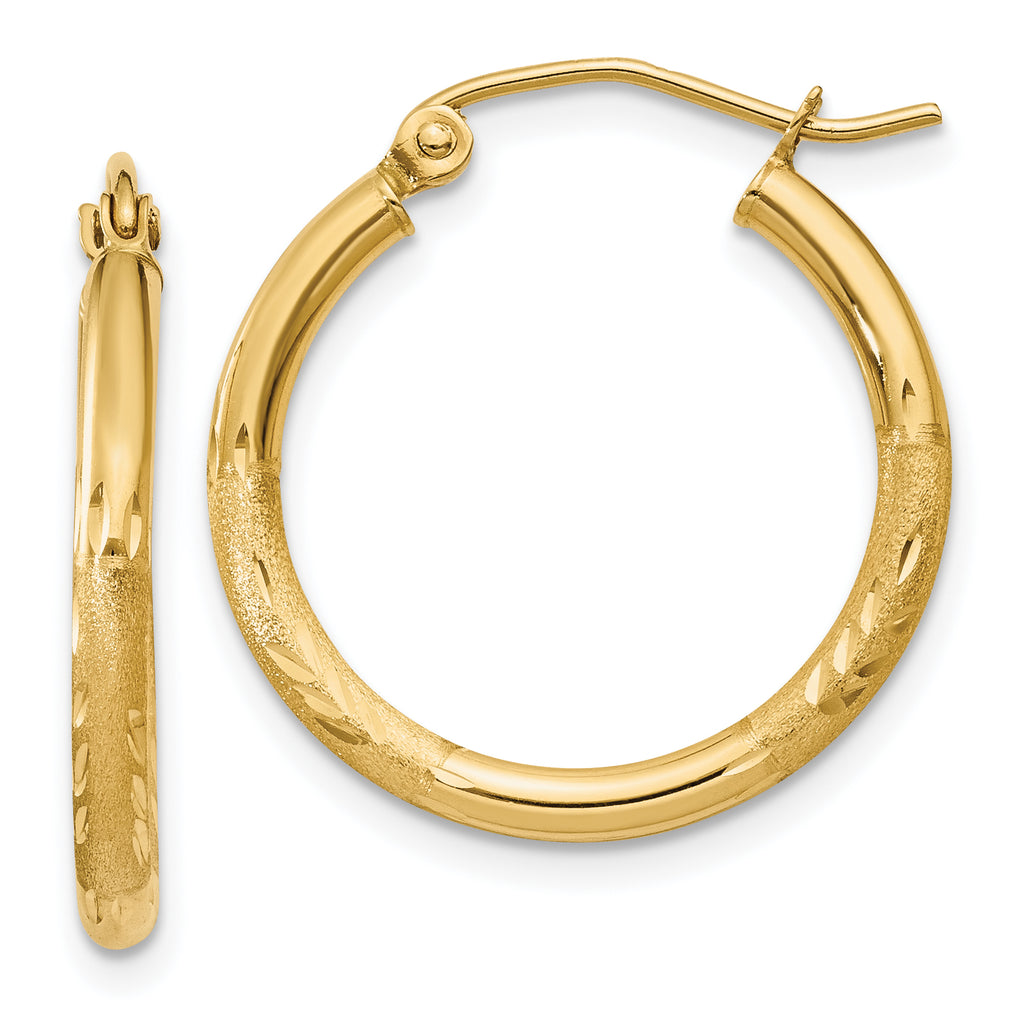 14k Satin and D/C 2mm Round Tube Hoop Earrings
