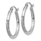 14k White Gold Satin and D/C 2mm Round Hoop Earrings