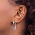 14k White Gold Satin and D/C 2mm Round Hoop Earrings