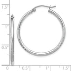 14k White Gold Satin and D/C 2mm Round Hoop Earrings