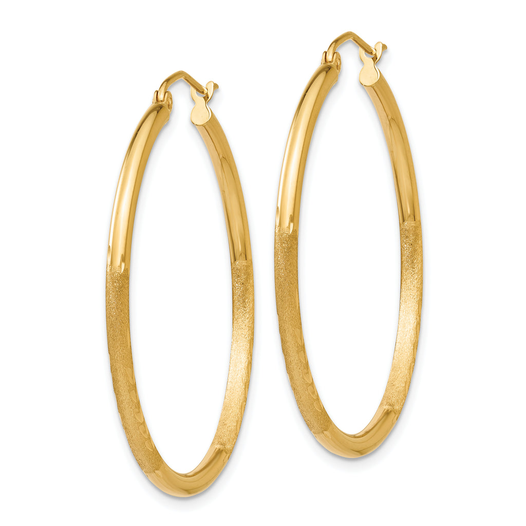 14k Satin and D/C 2mm Round Tube Hoop Earrings