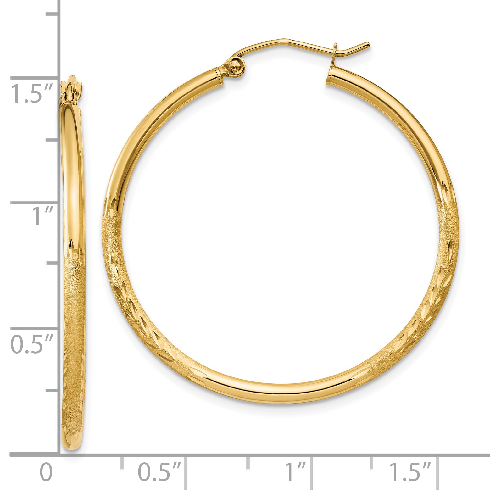 14k Satin and D/C 2mm Round Tube Hoop Earrings