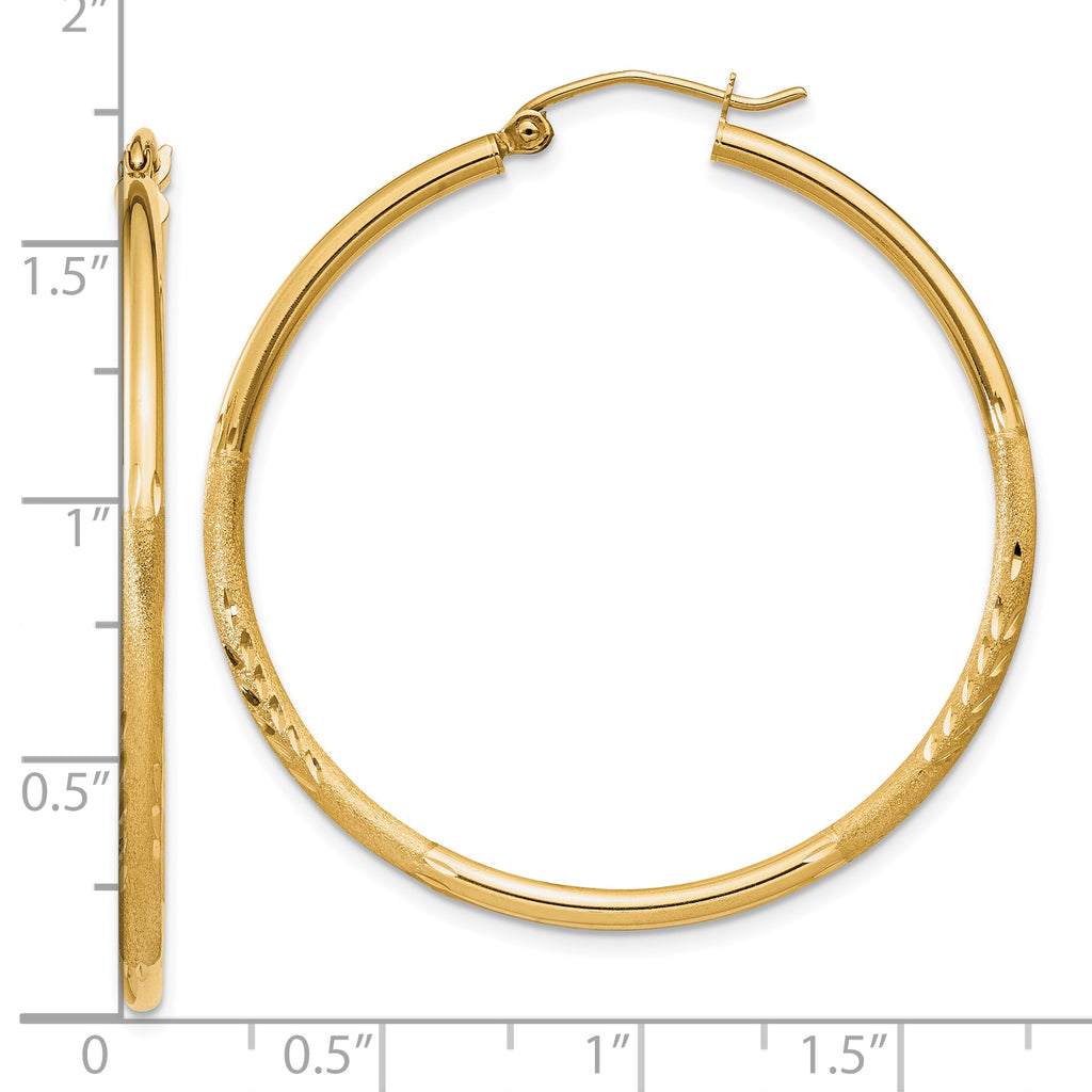 14k Satin and D/C 2mm Round Tube Hoop Earrings