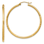 14k Satin and D/C 2mm Round Tube Hoop Earrings