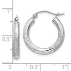 14k White Gold Satin and D/C 3mm Round Hoop Earrings