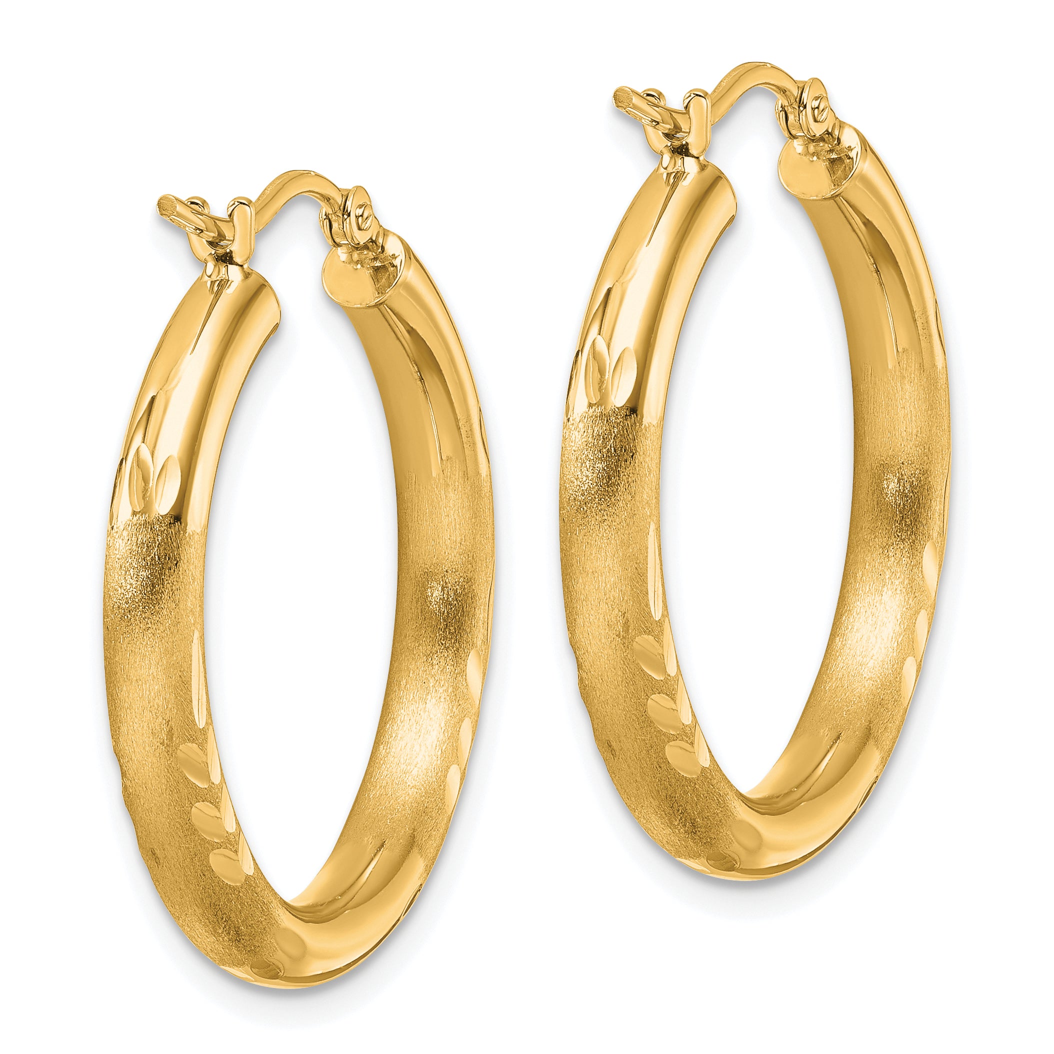 14k Satin and D/C 3mm Round Hoop Earrings