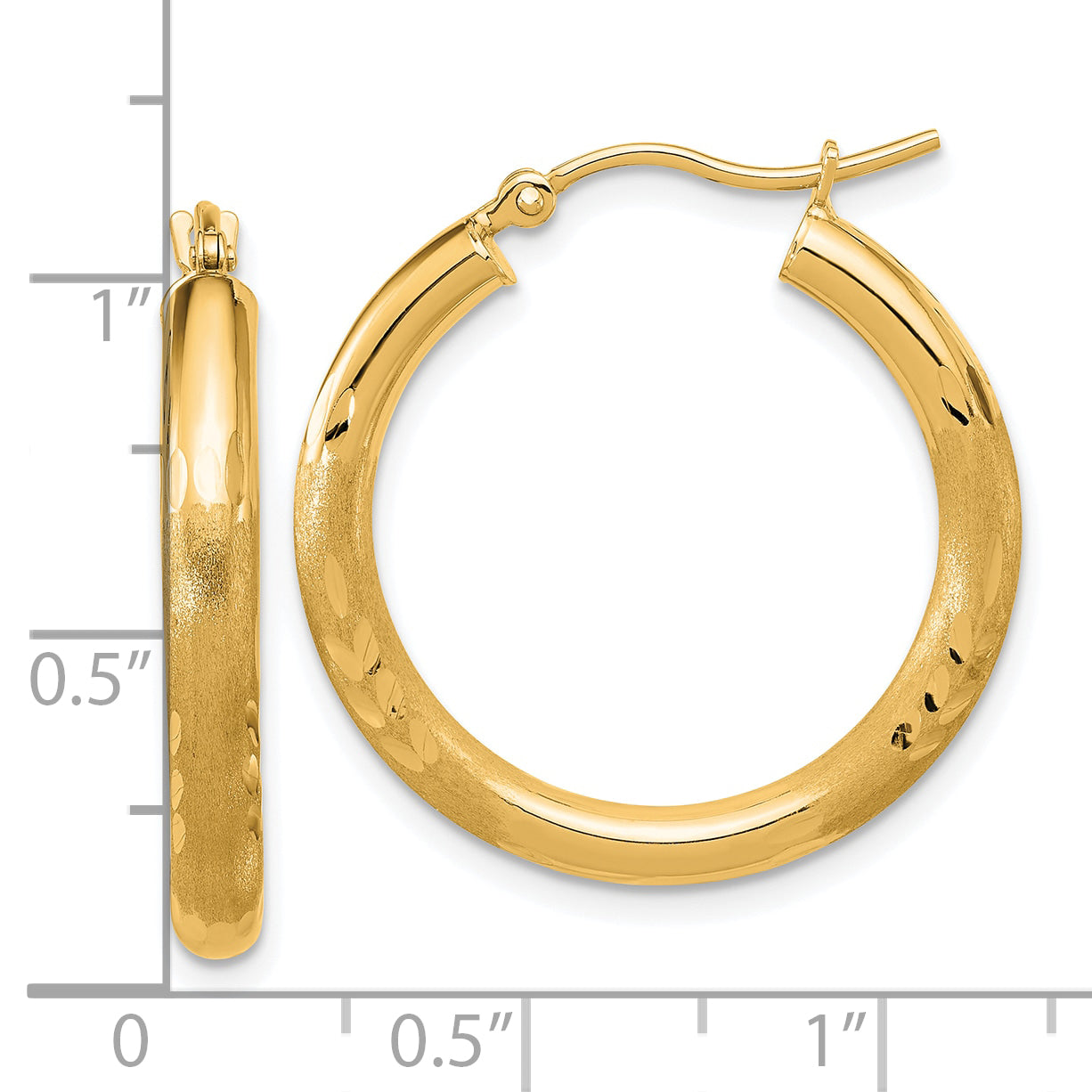 14k Satin and D/C 3mm Round Hoop Earrings