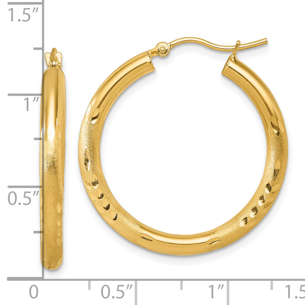14k Satin and D/C 3mm Round Hoop Earrings