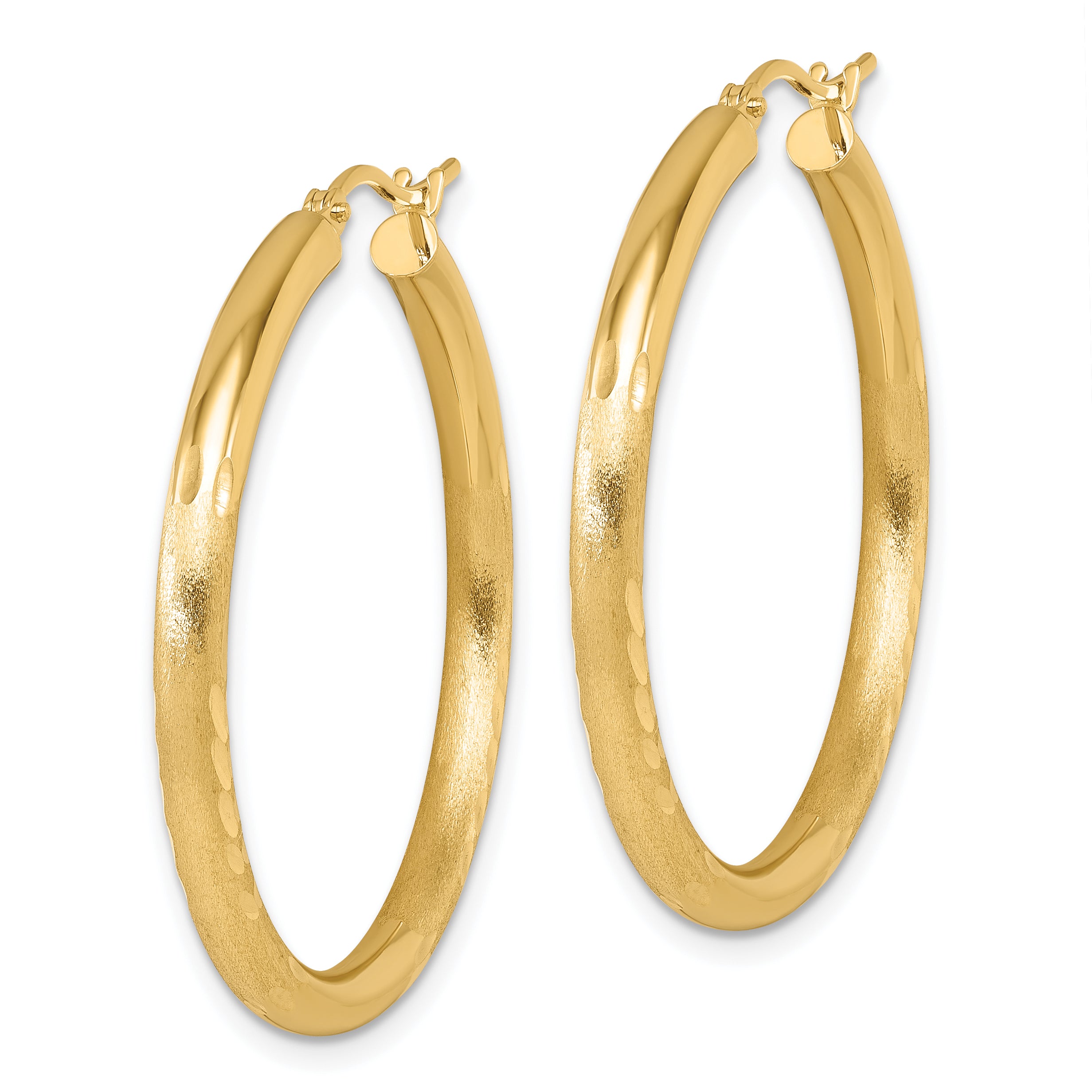 14k Satin and D/C 3mm Round Hoop Earrings Secondary image