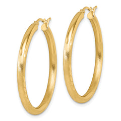 14k Satin and D/C 3mm Round Hoop Earrings