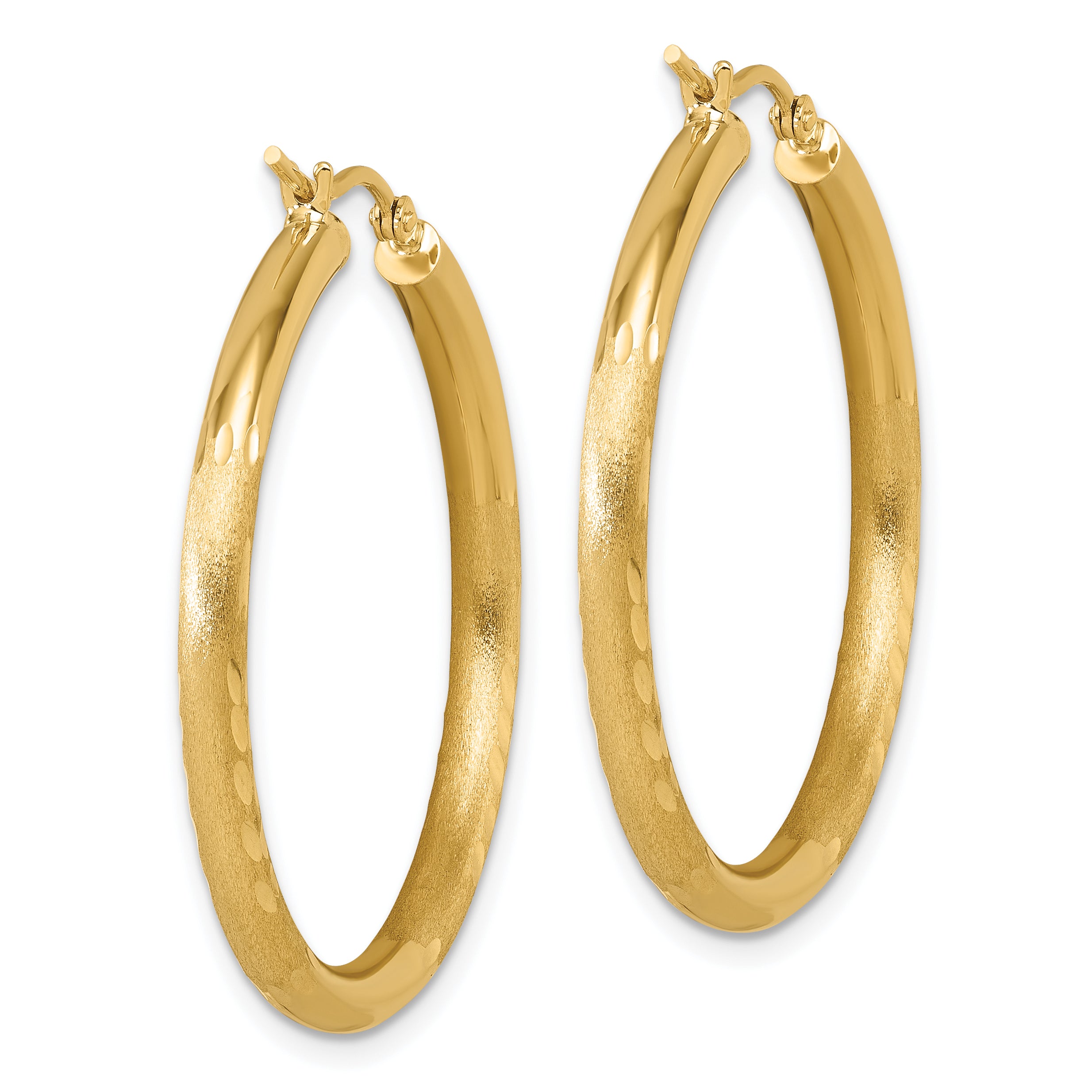 14k Satin and D/C 3mm Round Hoop Earrings
