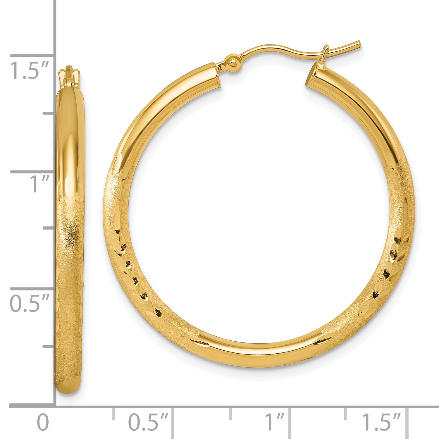 14k Satin and D/C 3mm Round Hoop Earrings