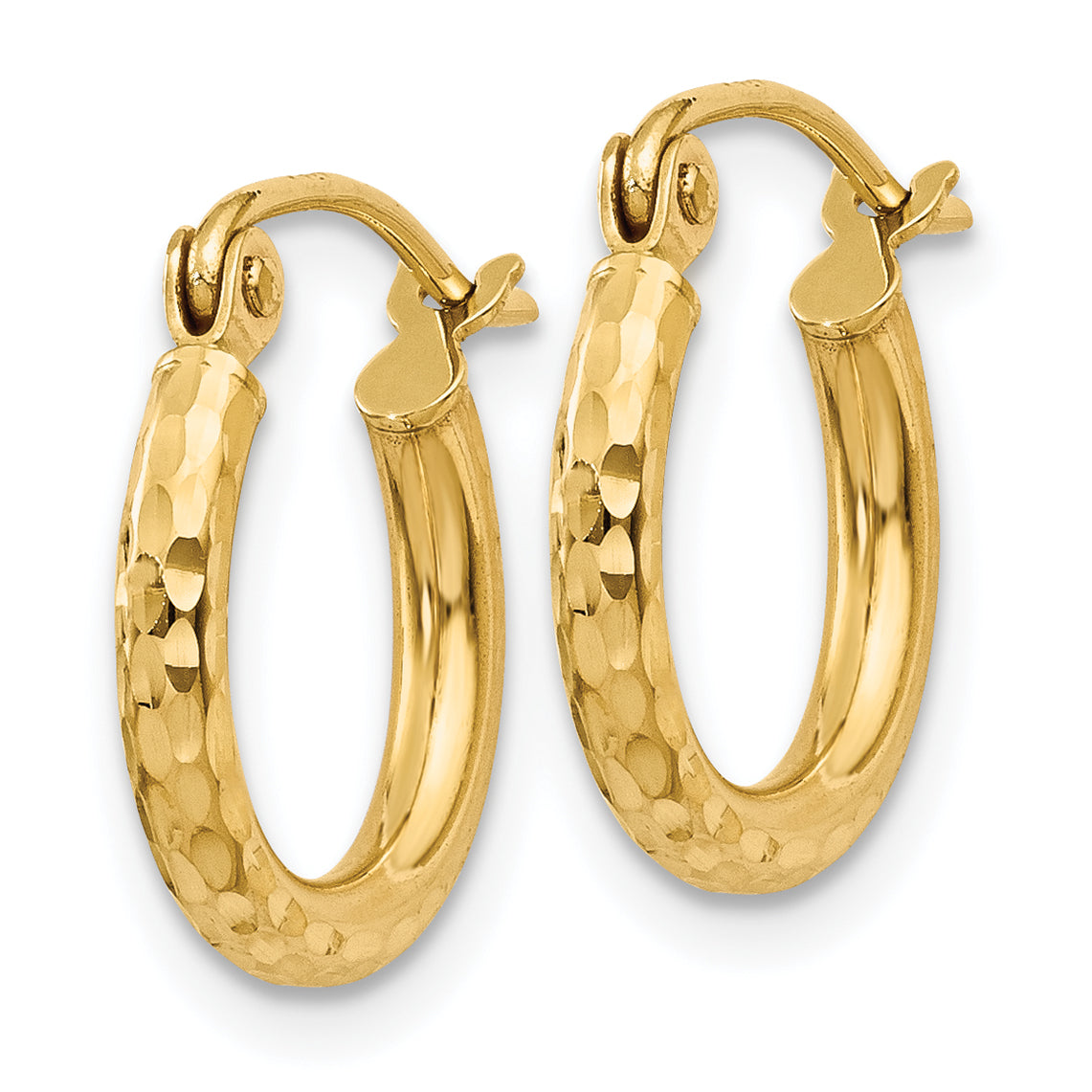 14k Diamond-cut 2mm Round Tube Hoop Earrings Secondary image