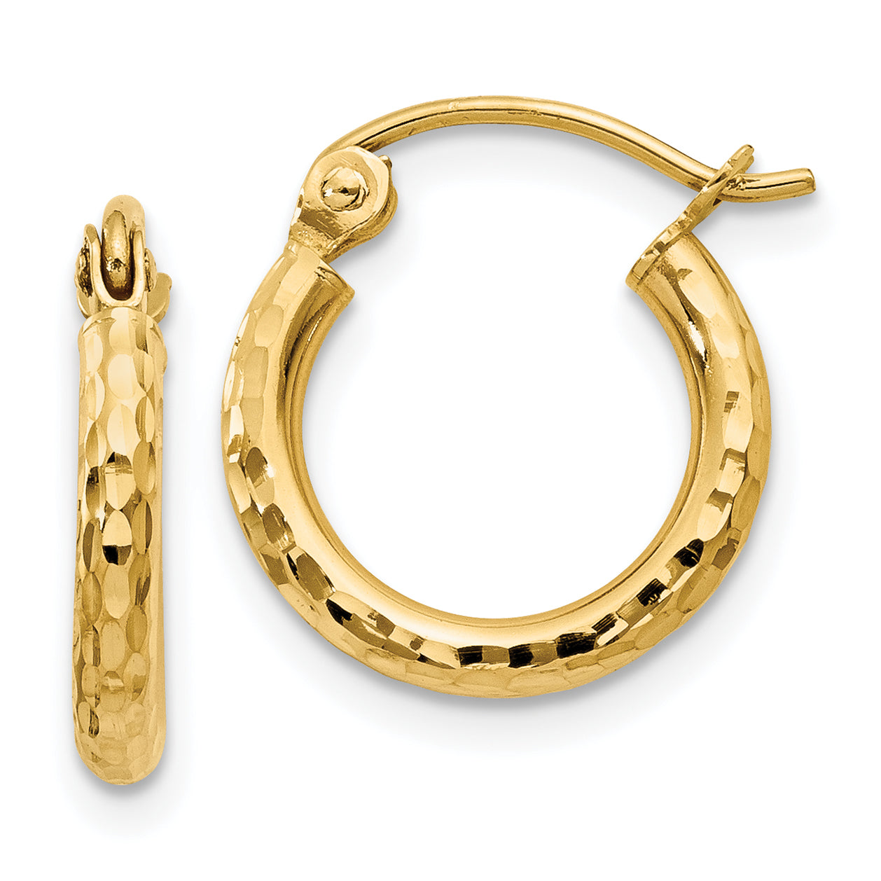 14k Diamond-cut 2mm Round Tube Hoop Earrings Main image