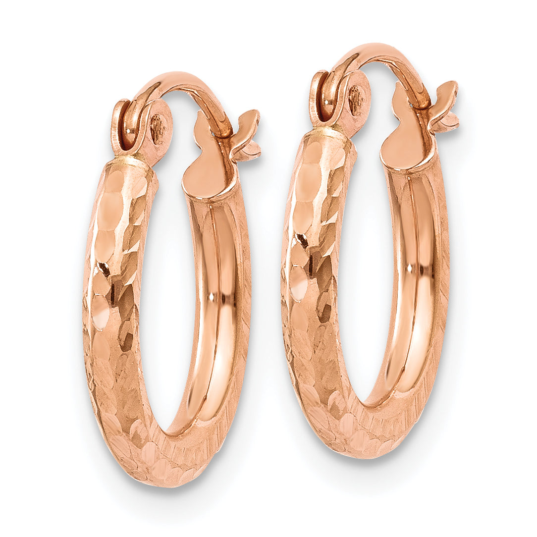 14k Rose Gold Lightweight Diamond-cut Hoop Earrings Secondary image
