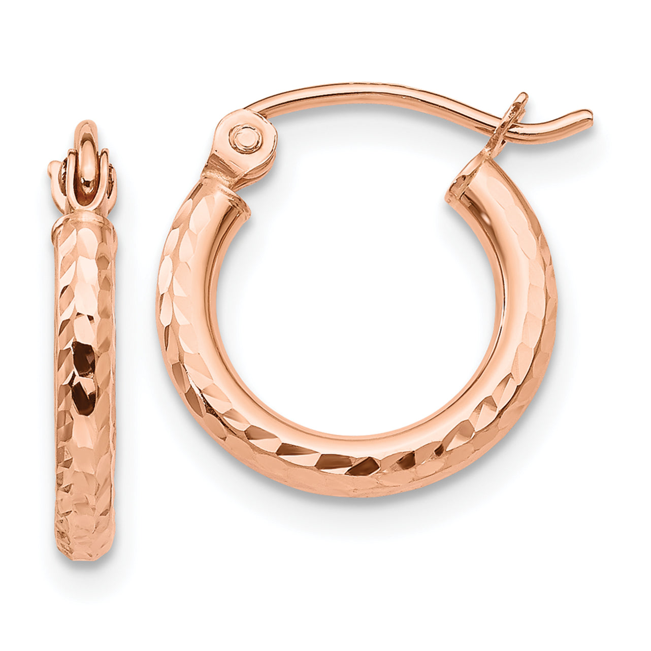 14k Rose Gold Lightweight Diamond-cut Hoop Earrings Main image