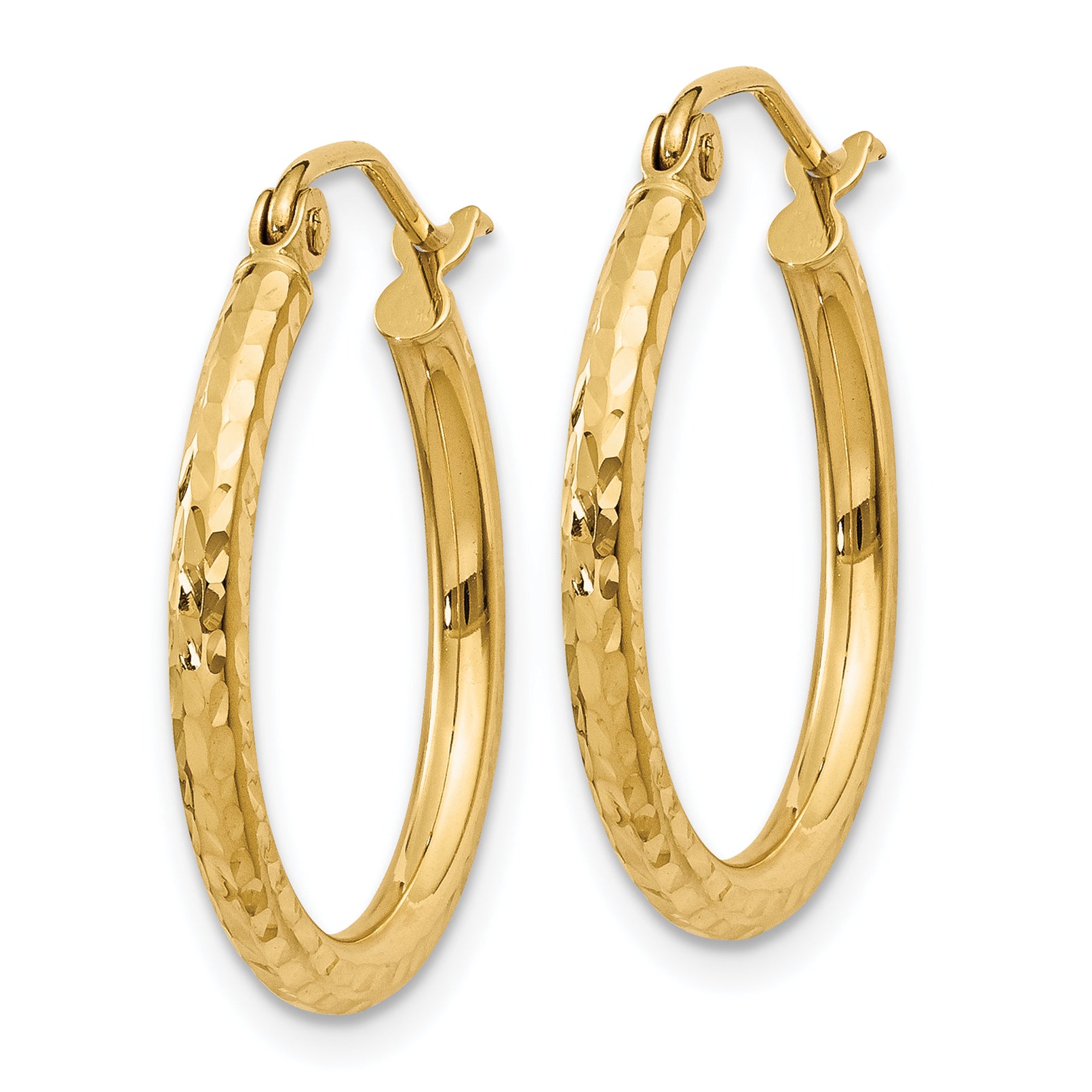 14k Diamond-cut 2mm Round Tube Hoop Earrings Secondary image