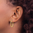 14k Diamond-cut 2mm Round Tube Hoop Earrings