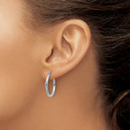 14k White Gold Diamond-cut 2mm Round Tube Hoop Earrings
