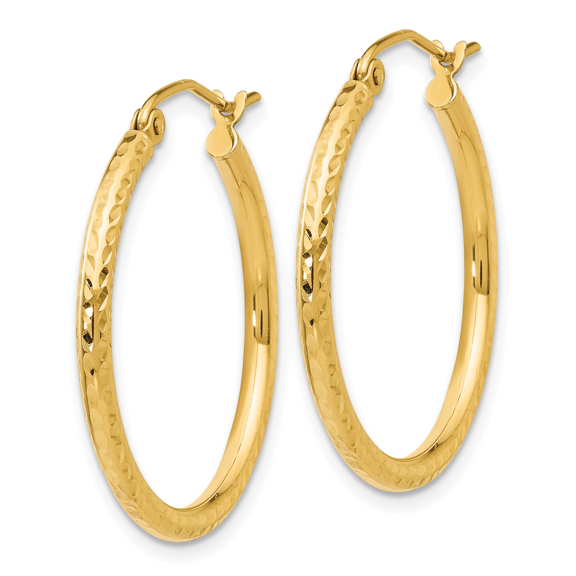 14k Diamond-cut 2mm Round Tube Hoop Earrings Secondary image