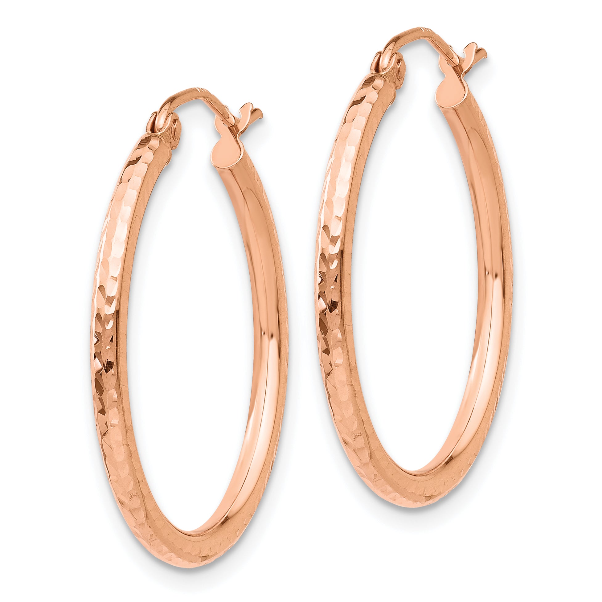 14k Rose Gold Diamond-cut Polished Hoop Earrings Secondary image