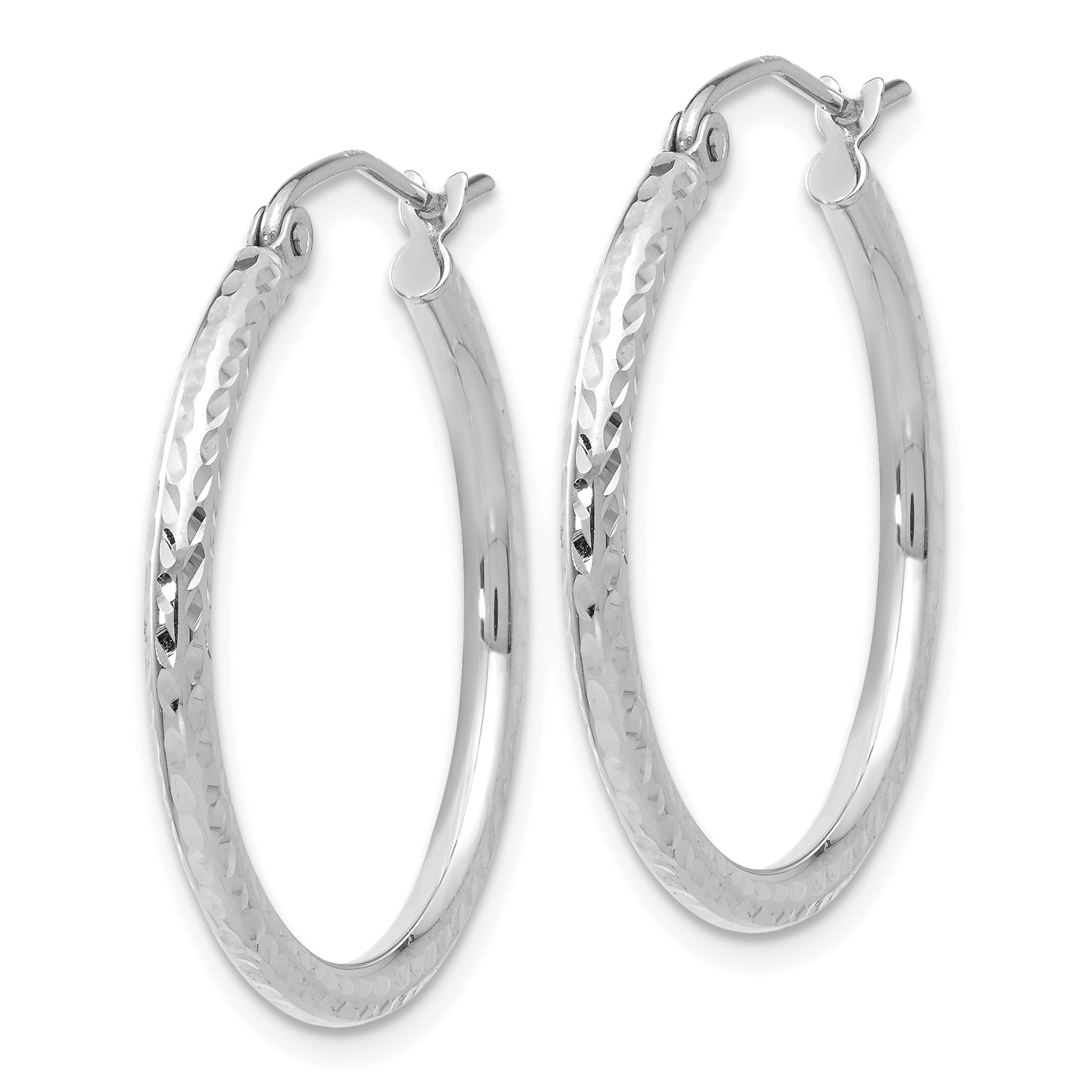 14k White Gold Diamond-cut 2mm Round Tube Hoop Earrings Secondary image