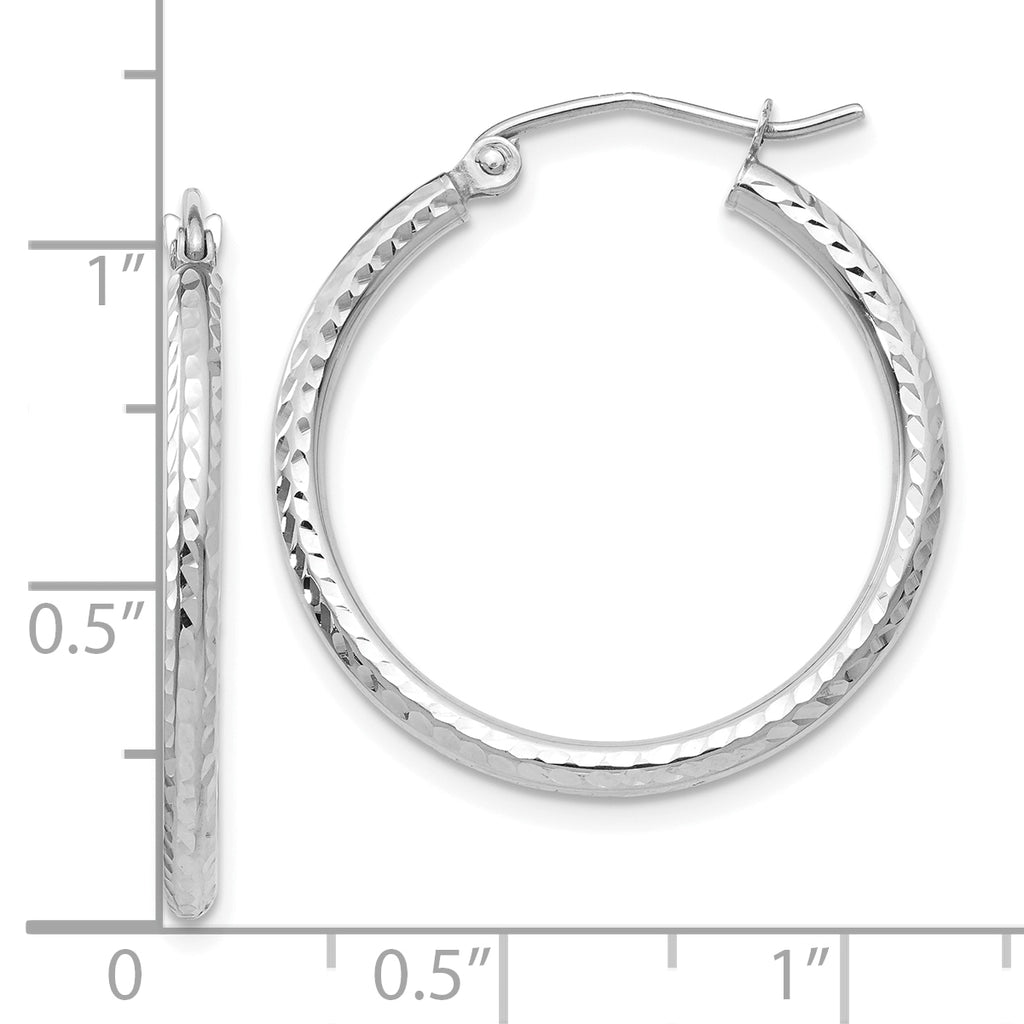 14k White Gold Diamond-cut 2mm Round Tube Hoop Earrings