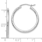 14k White Gold Diamond-cut 2mm Round Tube Hoop Earrings