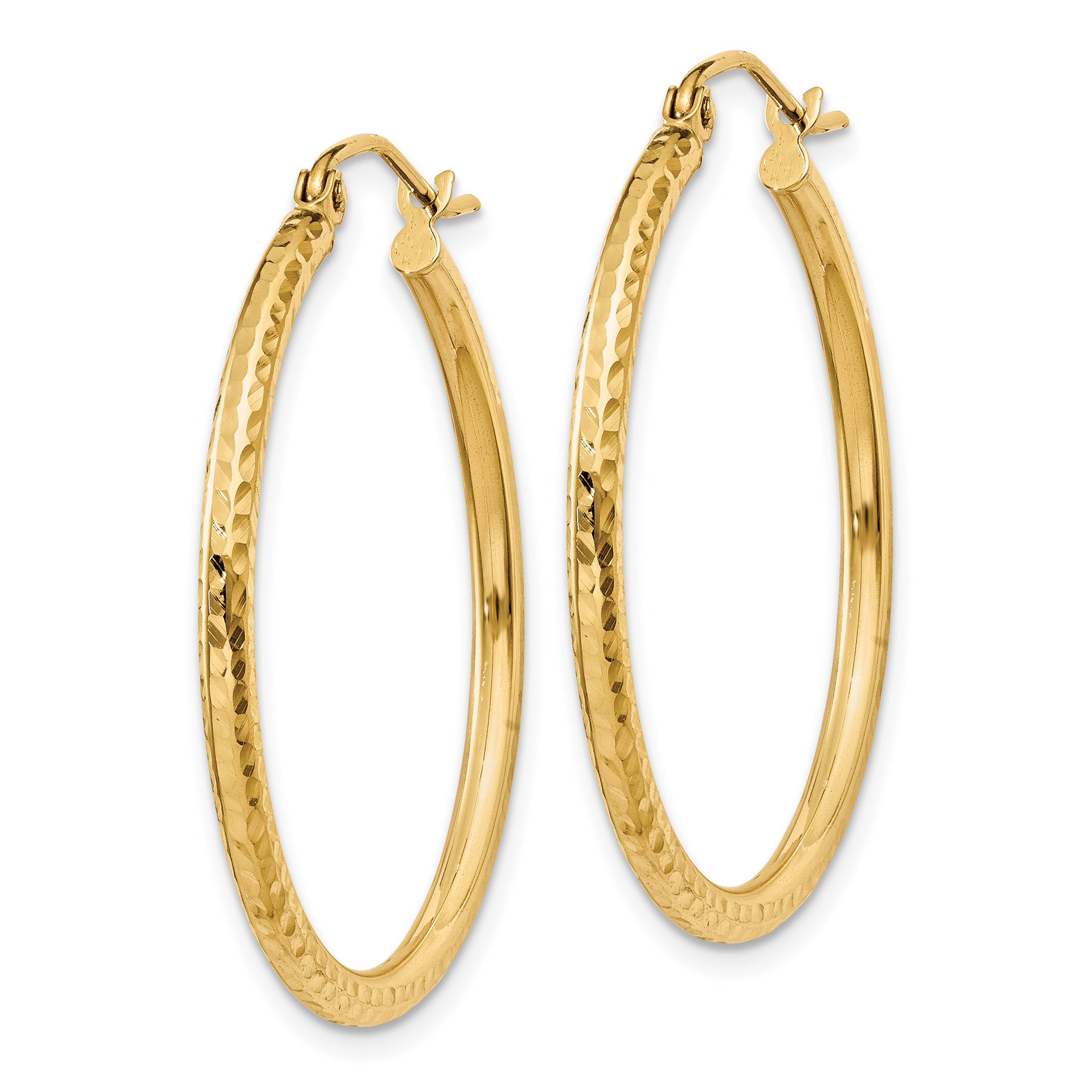 14k Diamond-cut 2mm Round Tube Hoop Earrings Secondary image