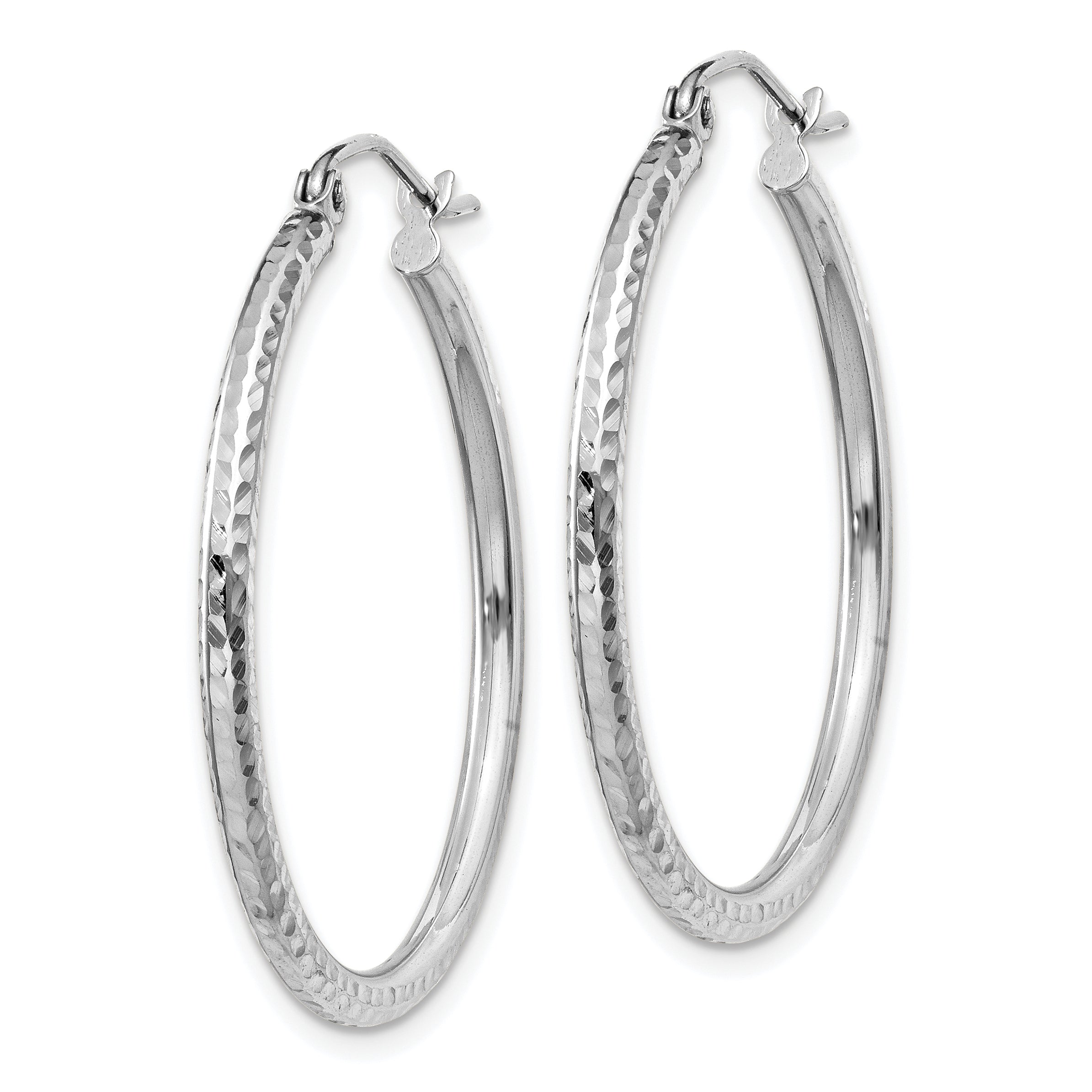 14k White Gold Diamond-cut 2mm Round Tube Hoop Earrings Secondary image