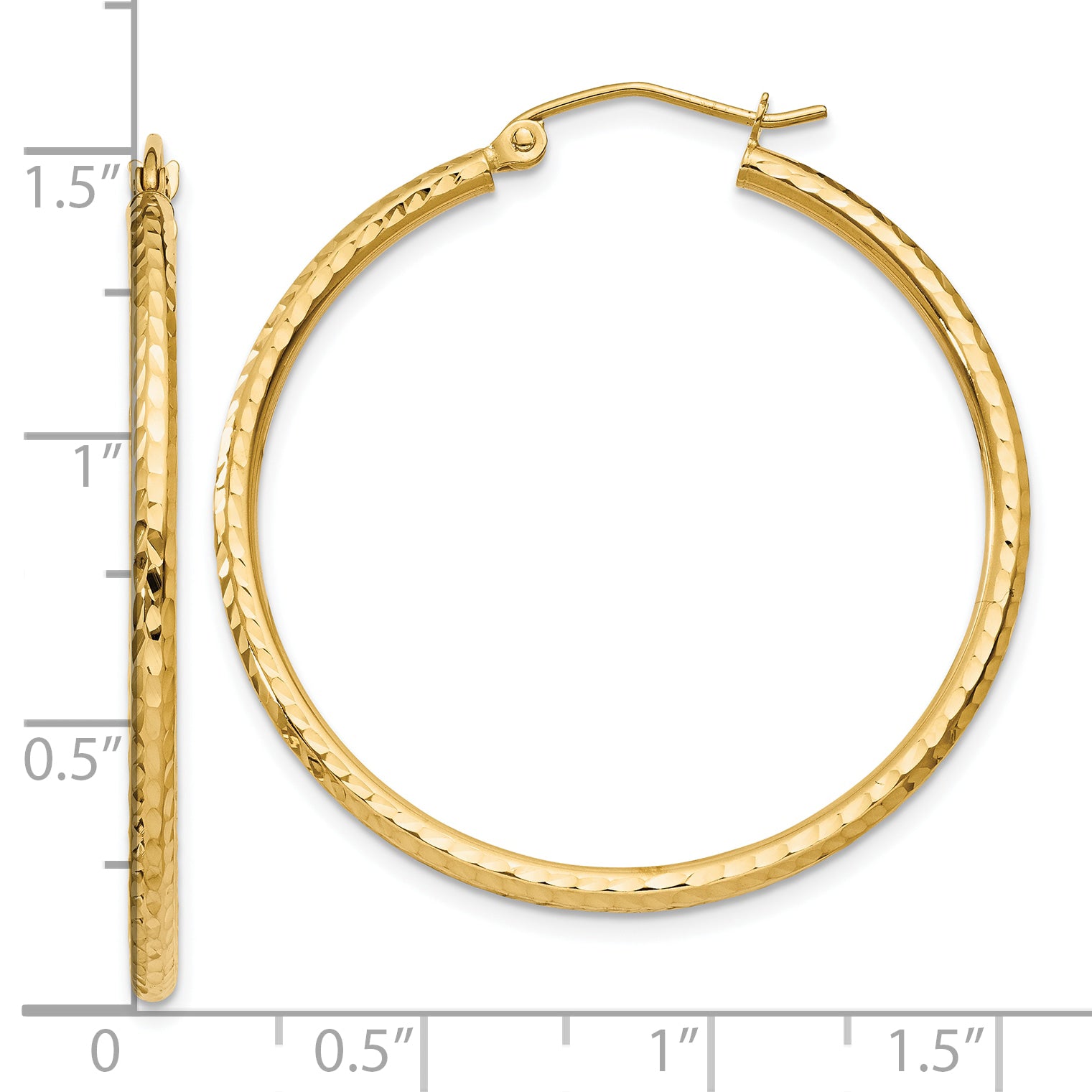 14k Diamond-cut 2mm Round Tube Hoop Earrings