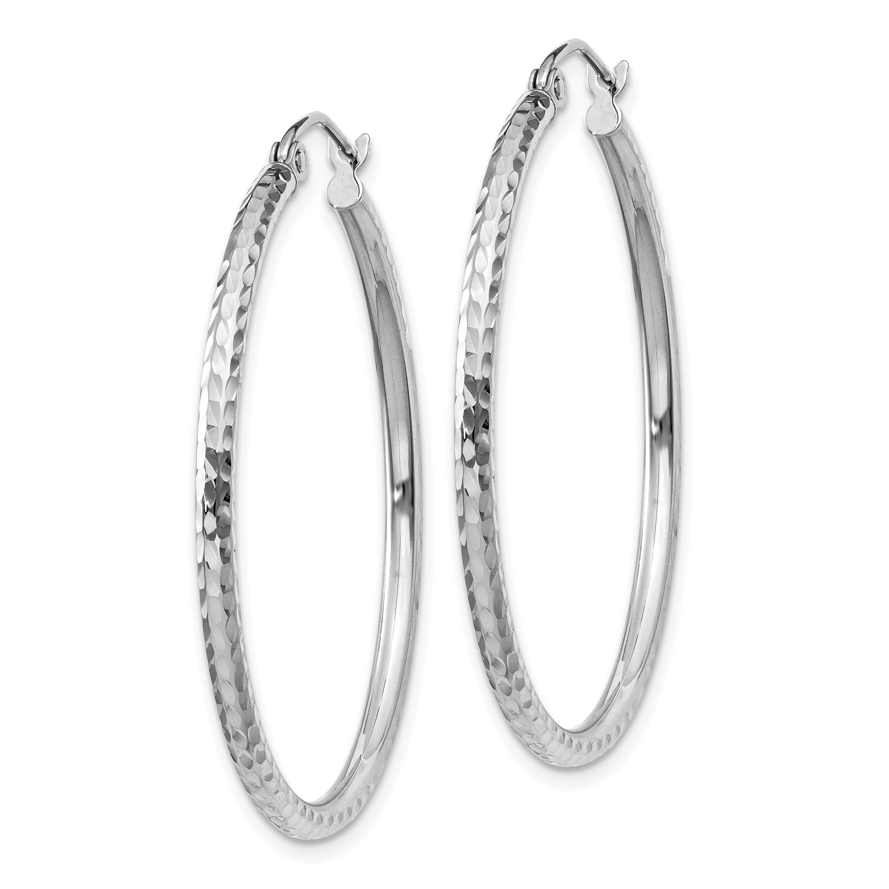 14k White Gold Diamond-cut 2mm Round Tube Hoop Earrings Secondary image