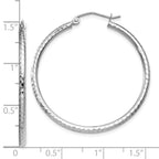 14k White Gold Diamond-cut 2mm Round Tube Hoop Earrings