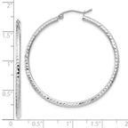 14k White Gold Diamond-cut 2mm Round Tube Hoop Earrings
