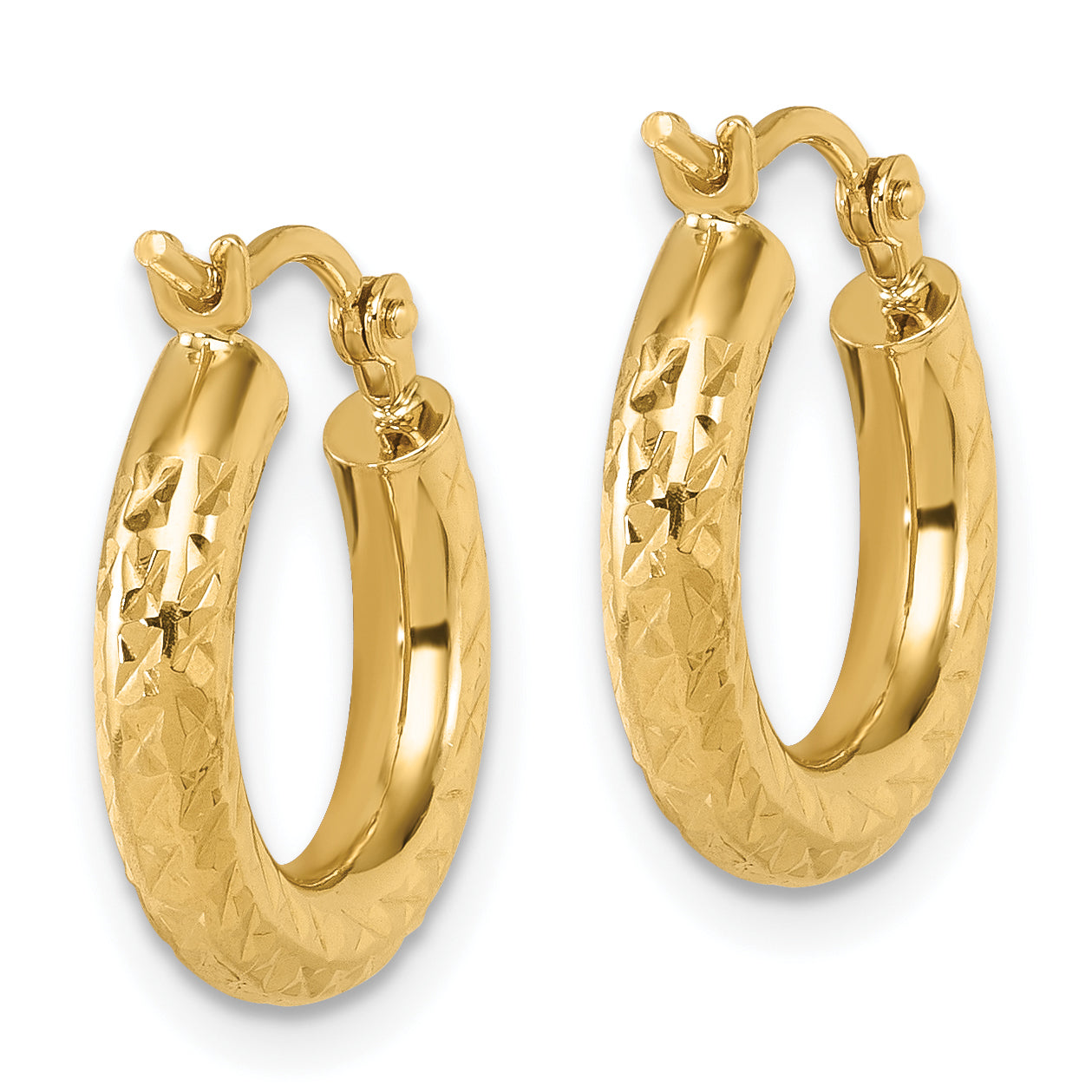 14k Diamond-cut 3mm Round Hoop Earrings