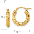 14k Diamond-cut 3mm Round Hoop Earrings