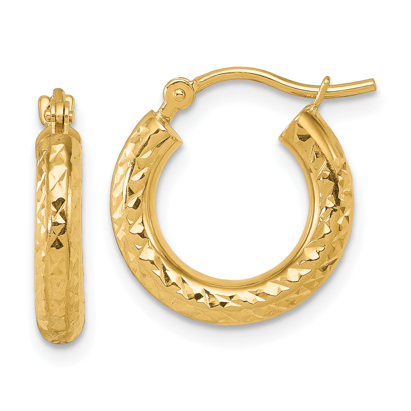 14k Diamond-cut 3mm Round Hoop Earrings Main image