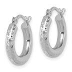 14k White Gold Diamond-cut 3mm Round Hoop Earrings