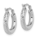 14k White Gold Diamond-cut 3mm Round Hoop Earrings