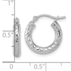 14k White Gold Diamond-cut 3mm Round Hoop Earrings